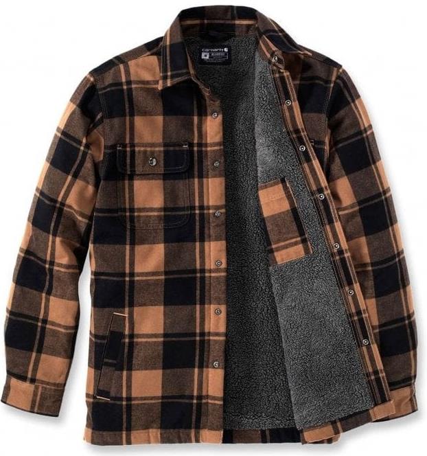 Hi Vis Orange Plaid Hooded Quilted Flannel Shirt Jacket